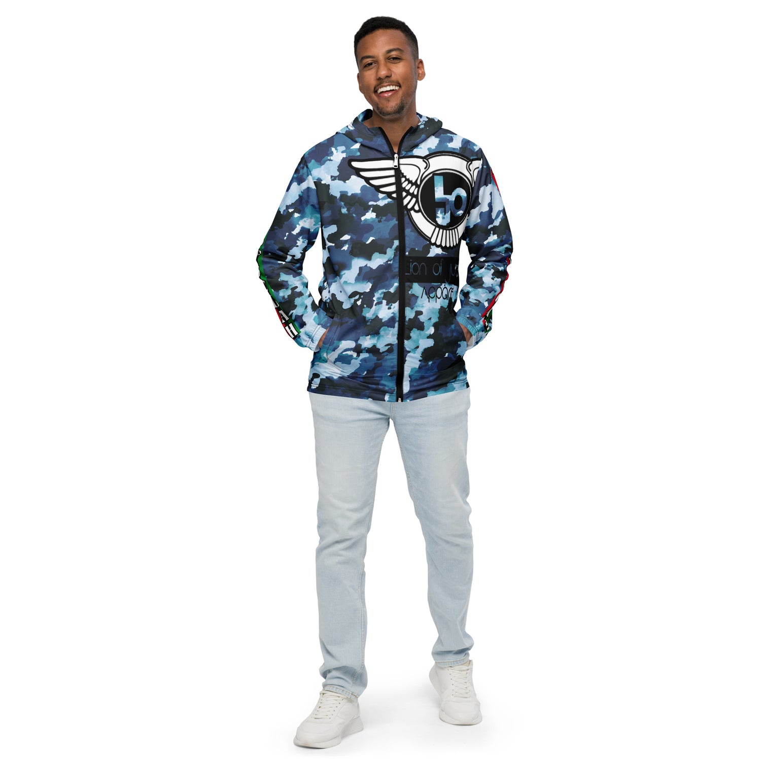 Lion Of Judah Black Logo Graphic Design Camo V.2 Men's Windbreaker