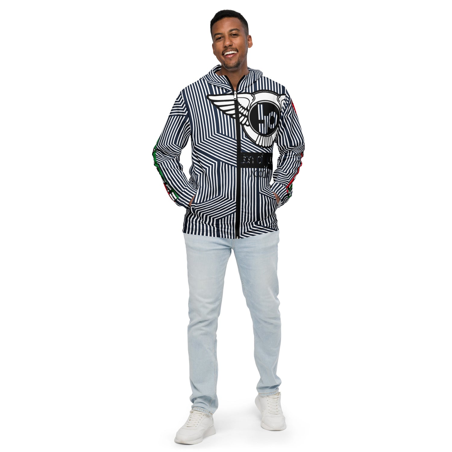 Lion Of Judah Black Logo Blue with White stripe Graphic Design Men's Windbreaker