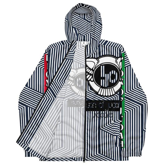 Lion Of Judah Black Logo Blue with White stripe Graphic Design Men's Windbreaker