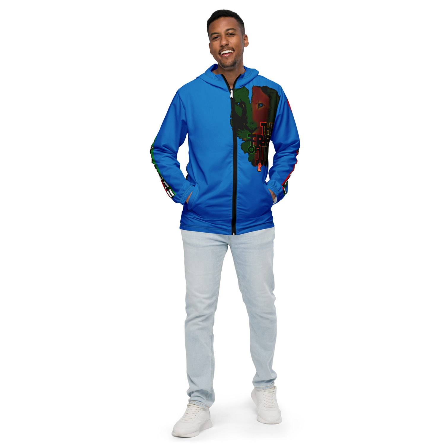Tribe Of Judah  Lion Graphic Design Men's Navy Blue Windbreaker