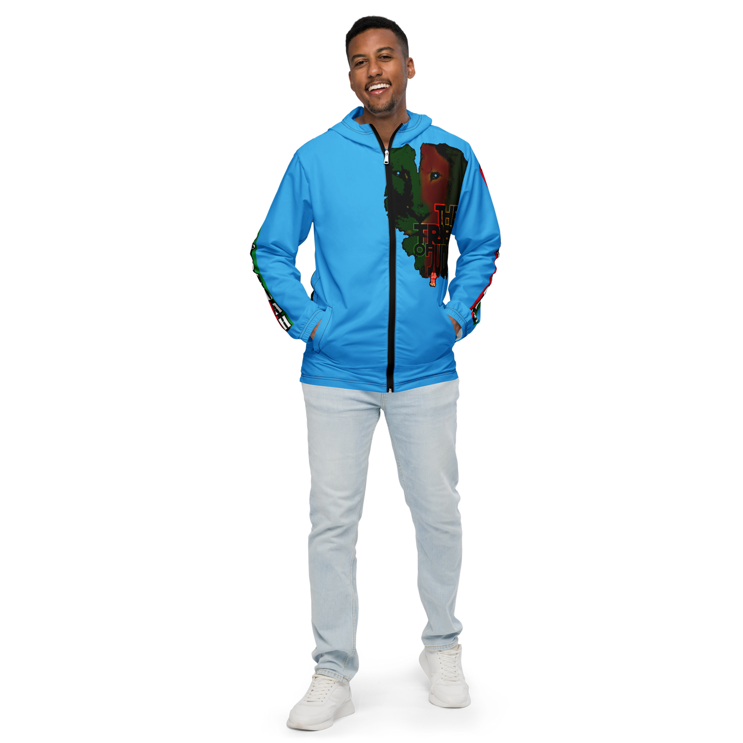 Tribe Of Judah  Lion Graphic Design Men's Deep Sky Blue Windbreaker