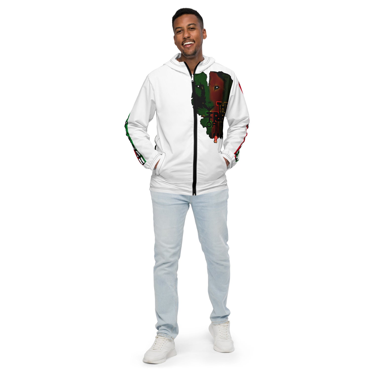 Tribe Of Judah  Lion Graphic Design Men's White Windbreaker