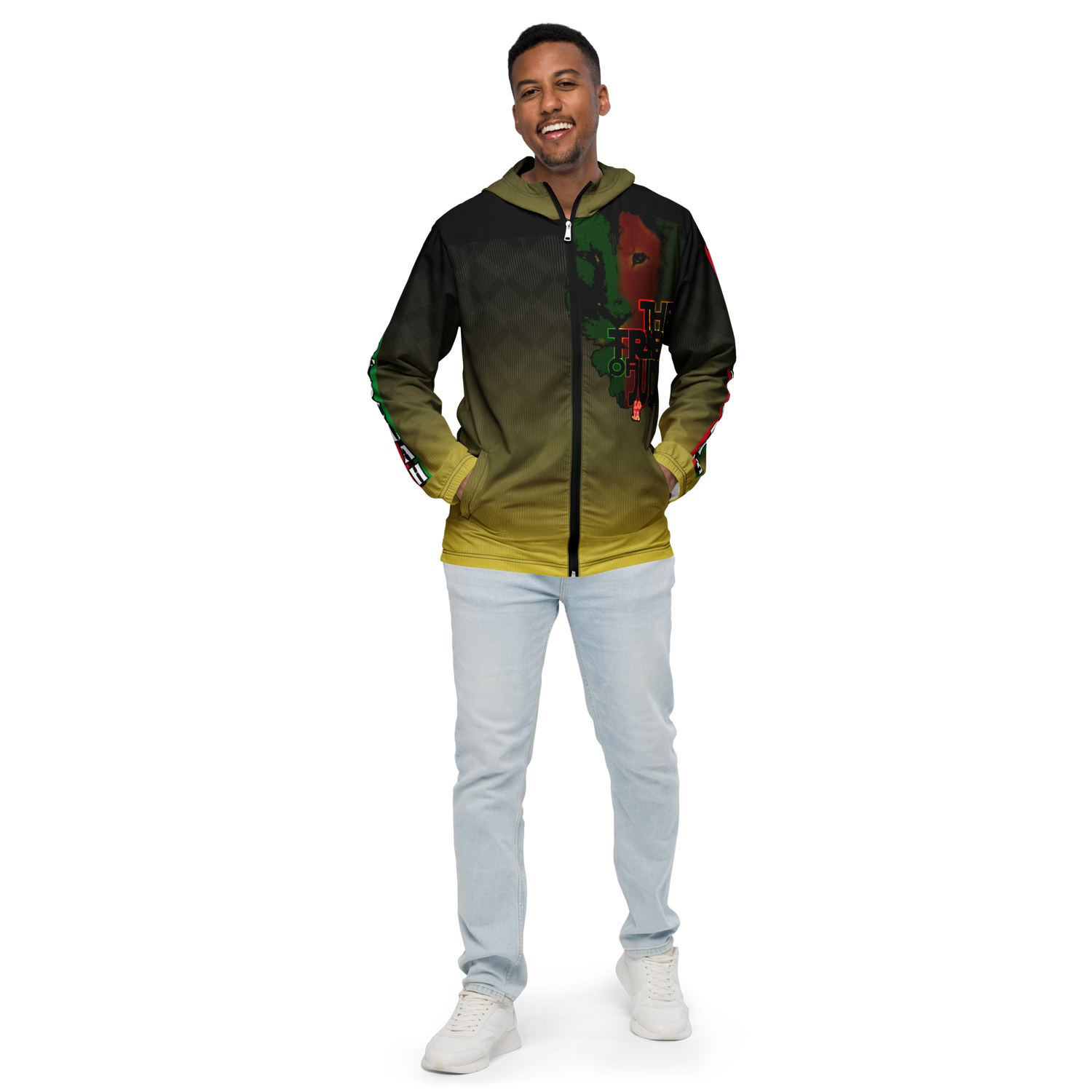Tribe Of Judah Lion Black to Yellow Fade Graphic Design Men’s windbreaker
