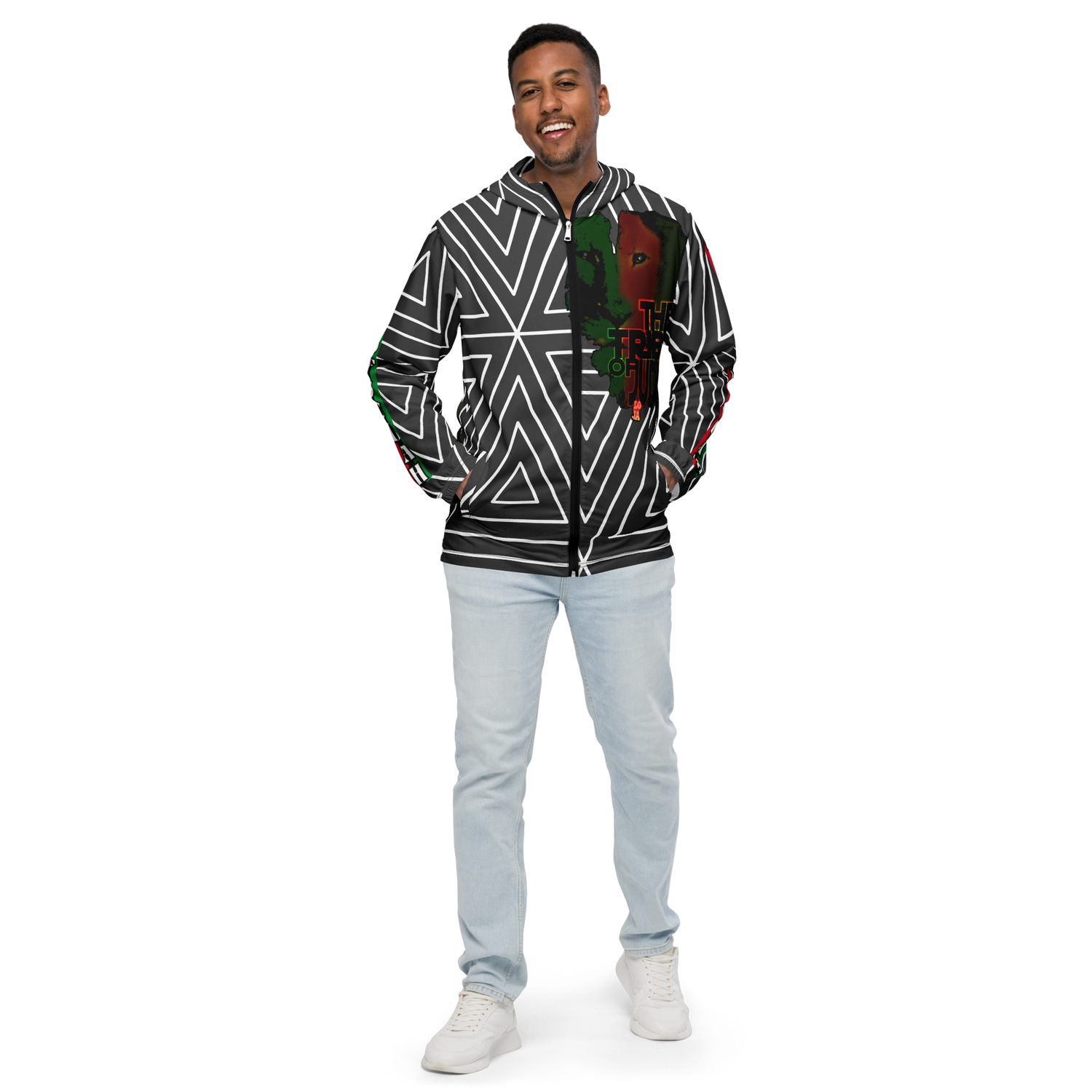 Tribe Of Judah Lion Black & White Abstract shape stripe Graphic Design Men’s windbreaker
