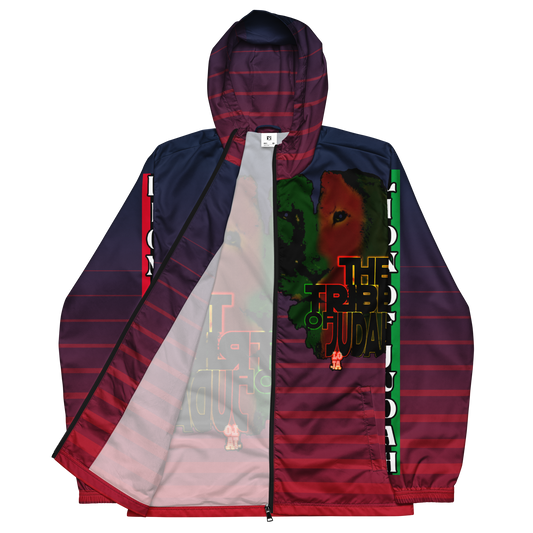 Tribe Of Judah Lion Blue Fade into Red Stripe Graphic Design Men’s windbreaker