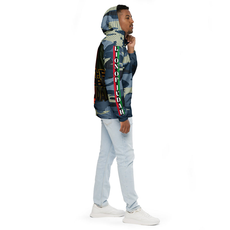 Tribe Of Judah Lion light Blue & Dark Blue & White Camo with Dots Graphic Design V.3 Men’s windbreaker