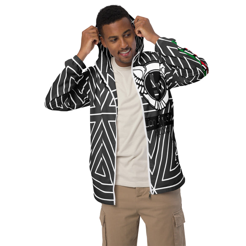 Lion Of Judah Black Logo Black with White stripe shape Pattern Design Men's Windbreaker
