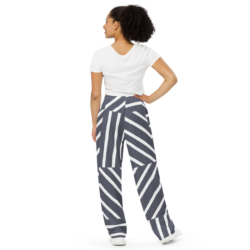 Lion Of Judah Black Logo Grey Stripe Graphic Design Unisex Wide-Leg Pants