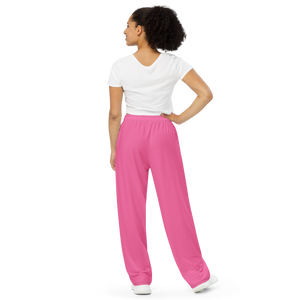 (L.O.J) Lion Of Judah Black Logo Pink Graphic Design Unisex Wide-Leg Pants