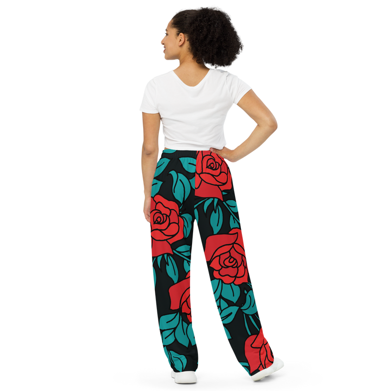 Lion Of Judah Black Logo Red Rose Art Graphic Design Unisex Wide-Leg Pants