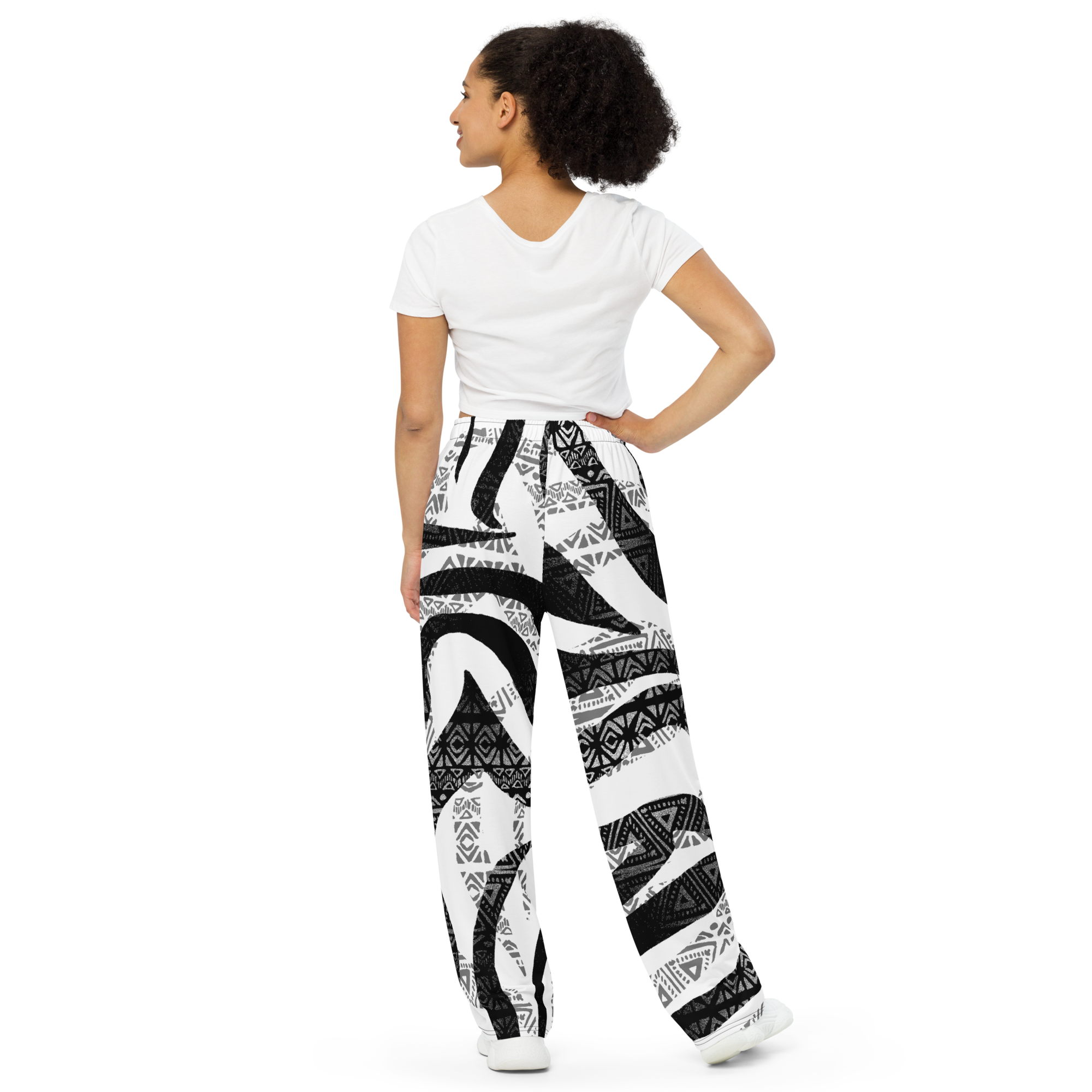(L.O.J) Lion Of Judah Black Logo Zebra Black & White Pattern Graphic Design Unisex Wide-Leg Pants