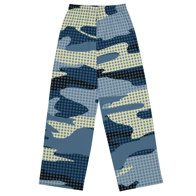 Tribe Of Judah Lion light Blue & Dark Blue & White Camo with Dots Graphic Design V.3 Unisex Wide-Leg Pants