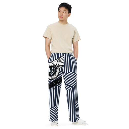 Lion Of Judah Black Logo Blue with White stripe Graphic Design Unisex Wide-Leg Pants