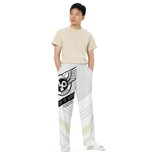 Lion Of Judah Black Logo White Yellow V Shaped Graphic Design V.6 Unisex Wide-Leg Pants