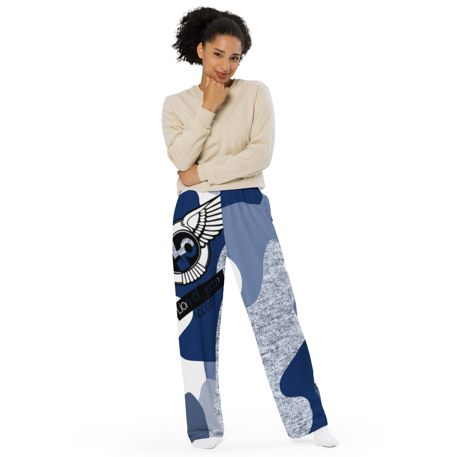 Lion Of Judah Black Logo Blue Grey Camo Graphic Design V.6 Unisex Wide-Leg Pants