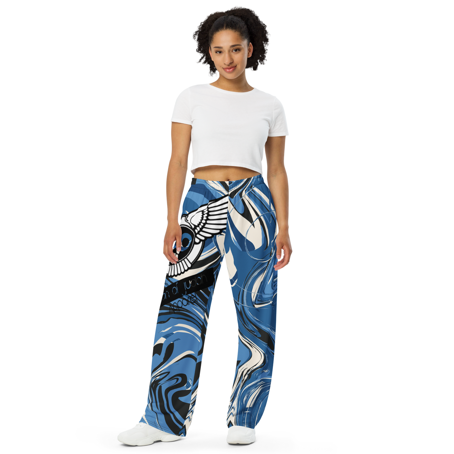 Lion Of Judah Black Logo Blue Liquid Graphic Design Unisex Wide-Leg Pants
