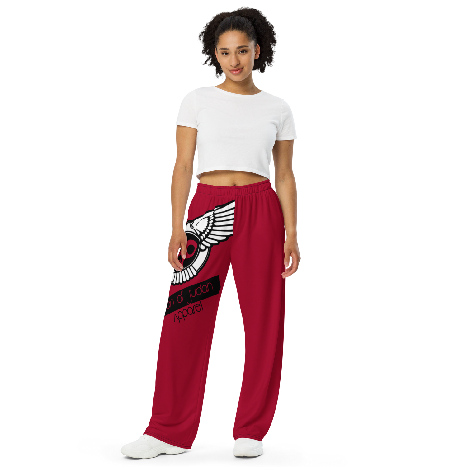 Lion Of Judah Black Logo Carmine Red Graphic Design Unisex Wide-Leg Pants