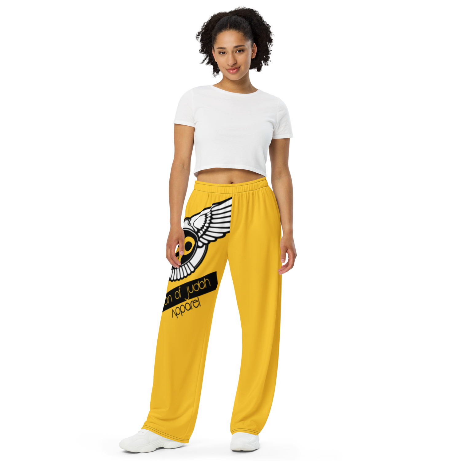 Lion Of Judah Black Logo Yellow Graphic Design Unisex Wide-Leg Pants