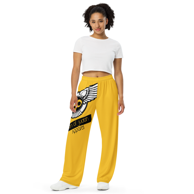 Lion Of Judah Black Logo Yellow Graphic Design Unisex Wide-Leg Pants