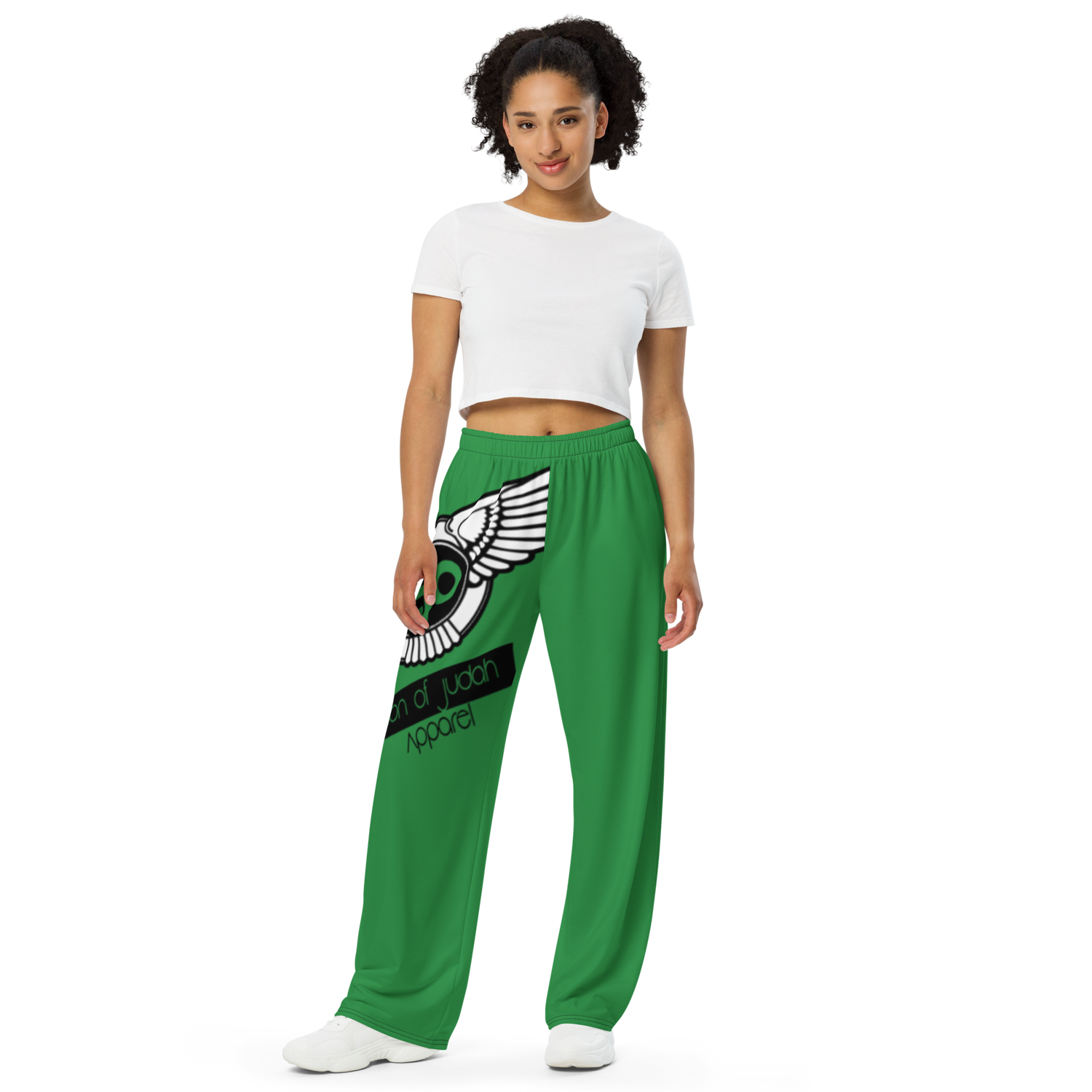 Lion Of Judah Black Logo Green Graphic Design Unisex Wide-Leg Pants