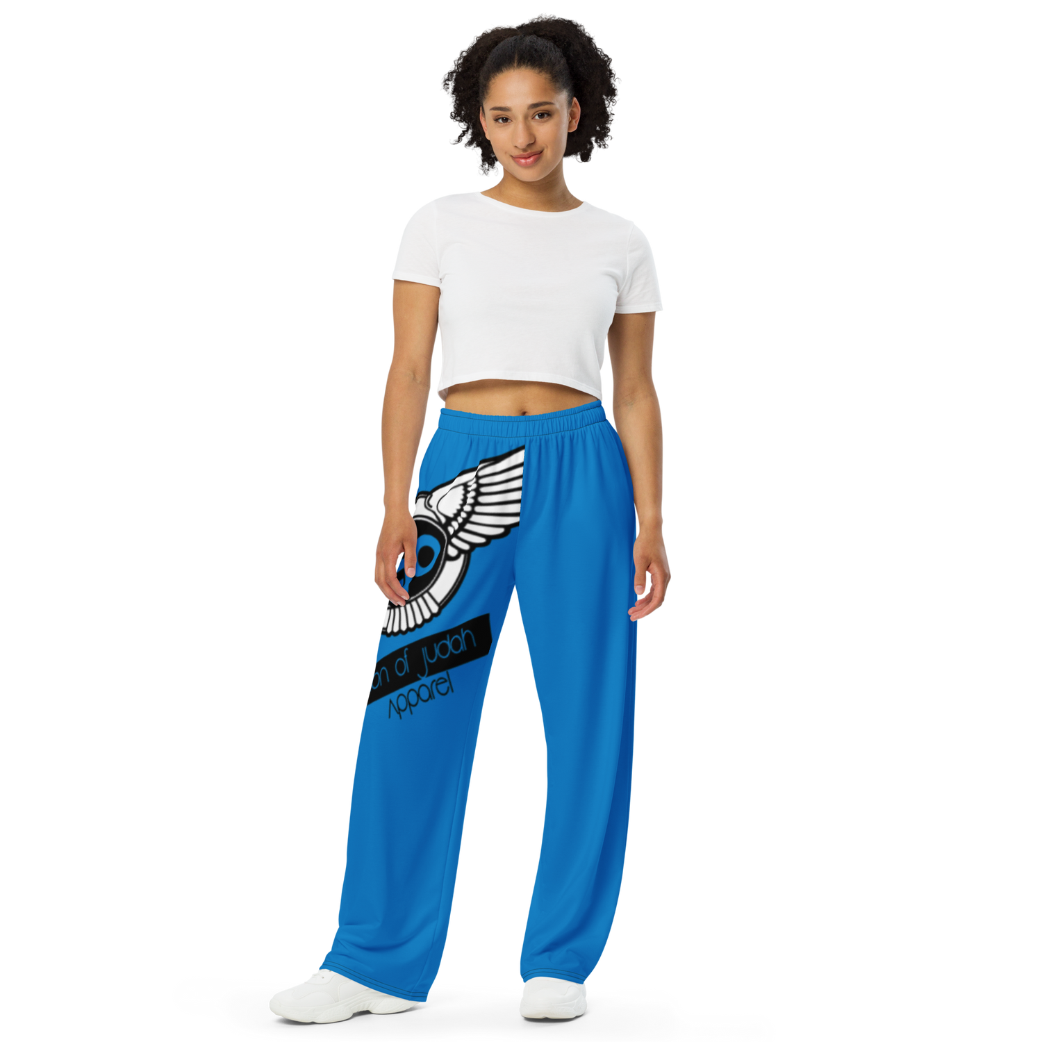 Lion Of Judah Black Logo Navy Blue Graphic Design Unisex Wide-Leg Pants