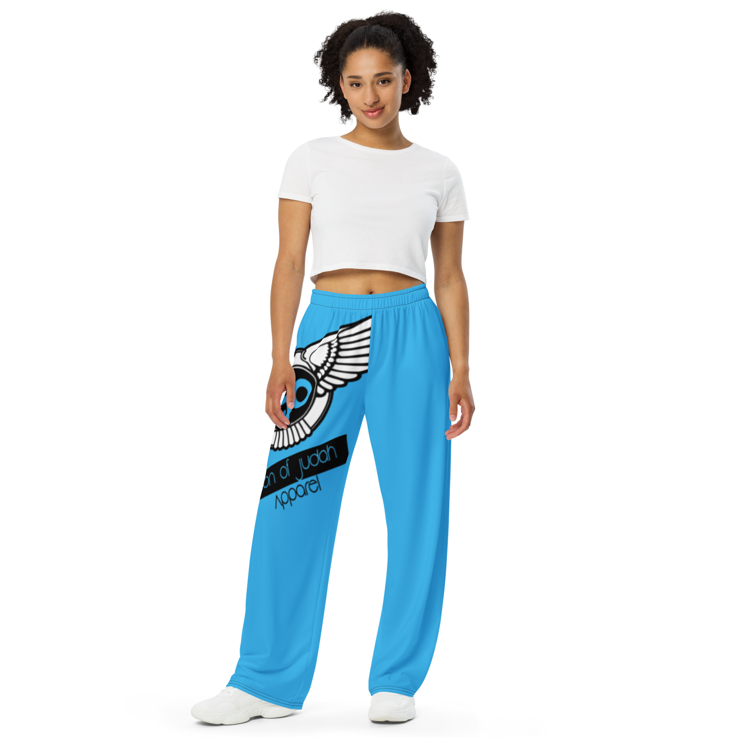 Lion Of Judah Black Logo Sky Blue Graphic Design Unisex Wide-Leg Pants