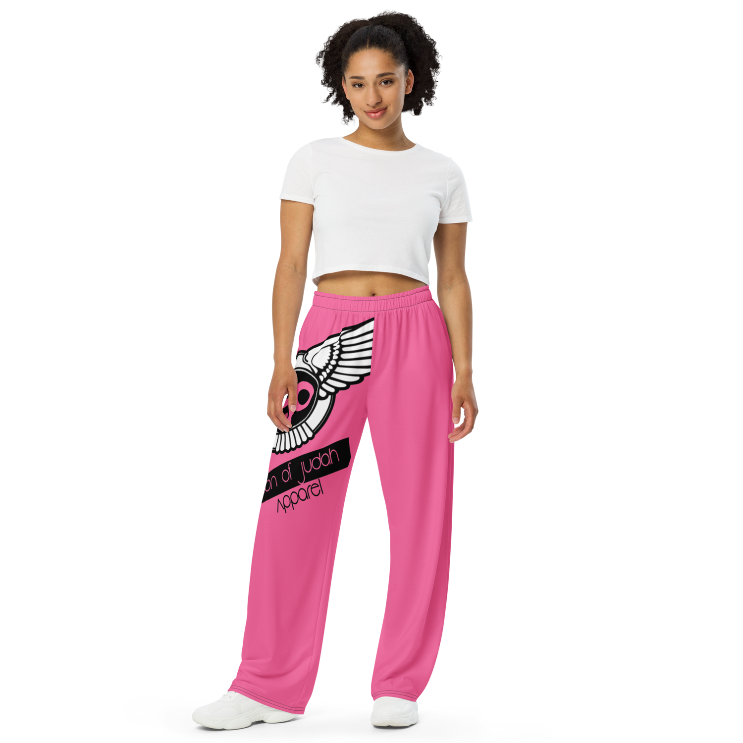 Lion Of Judah Black Logo Pink Graphic Design Unisex Wide-Leg Pants