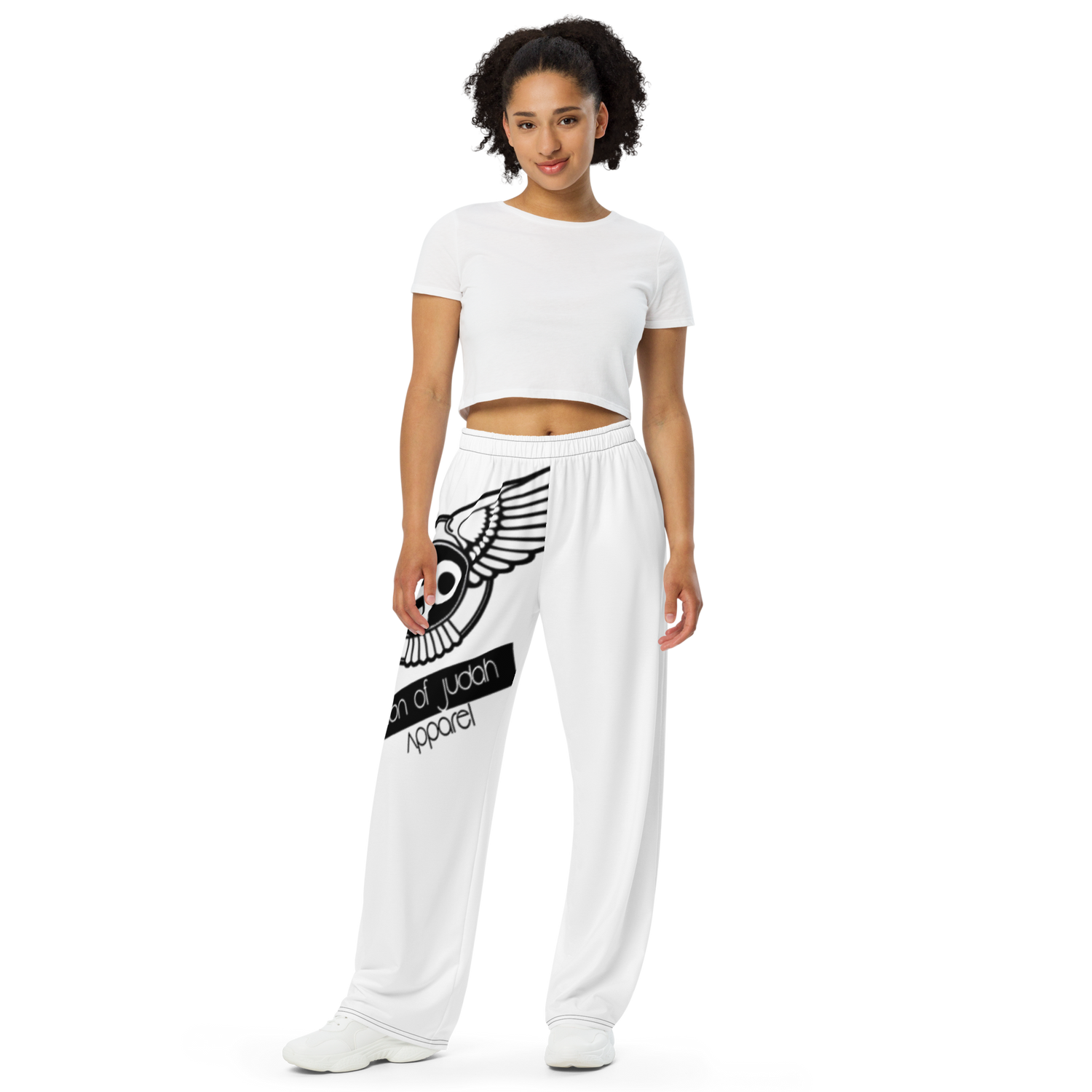 Lion Of Judah Black Logo White Graphic Design Unisex Wide-Leg Pants