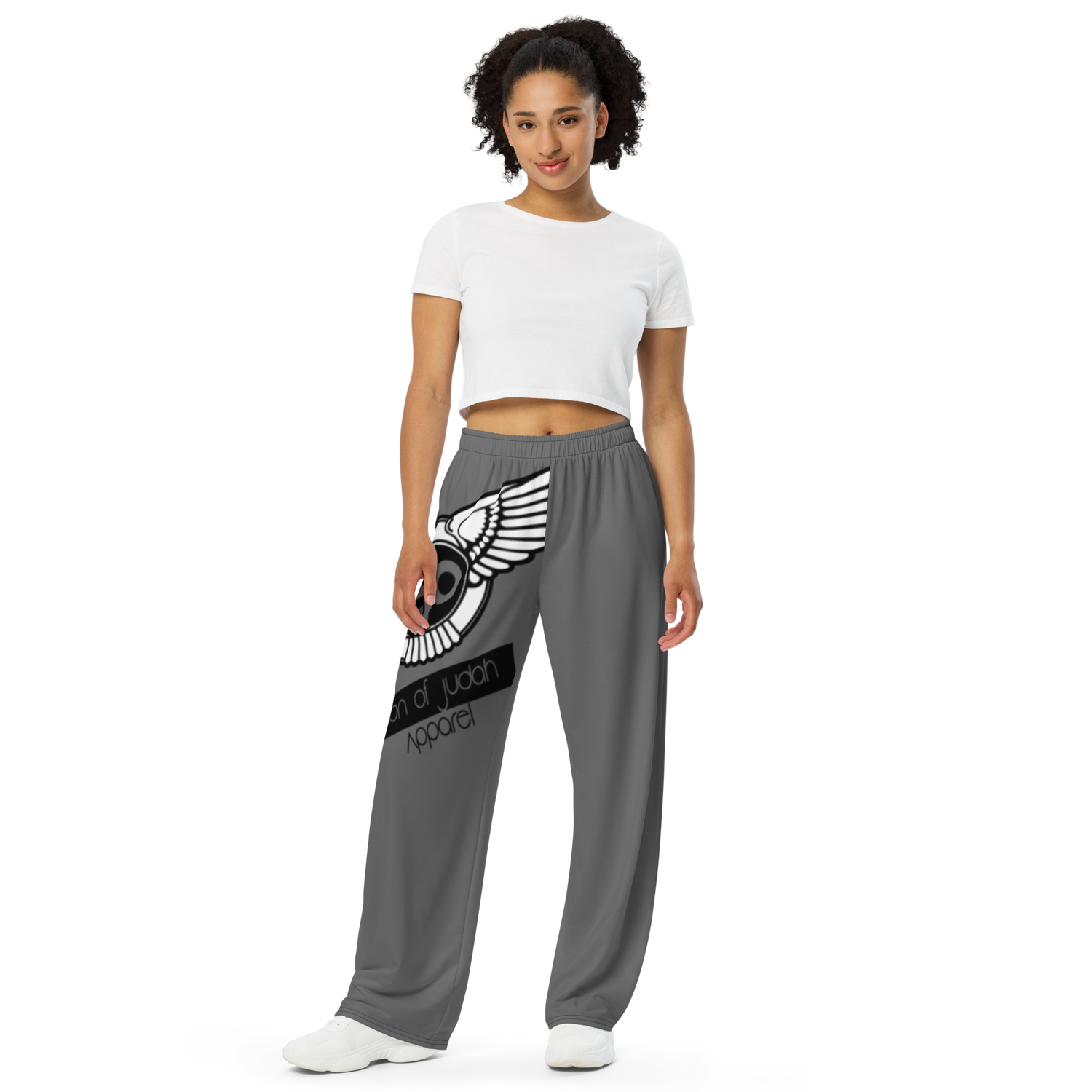 Lion Of Judah Black Logo Grey Graphic Design Unisex Wide-Leg Pants