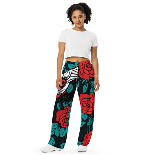 Lion Of Judah Black Logo Red Rose Art Graphic Design Unisex Wide-Leg Pants