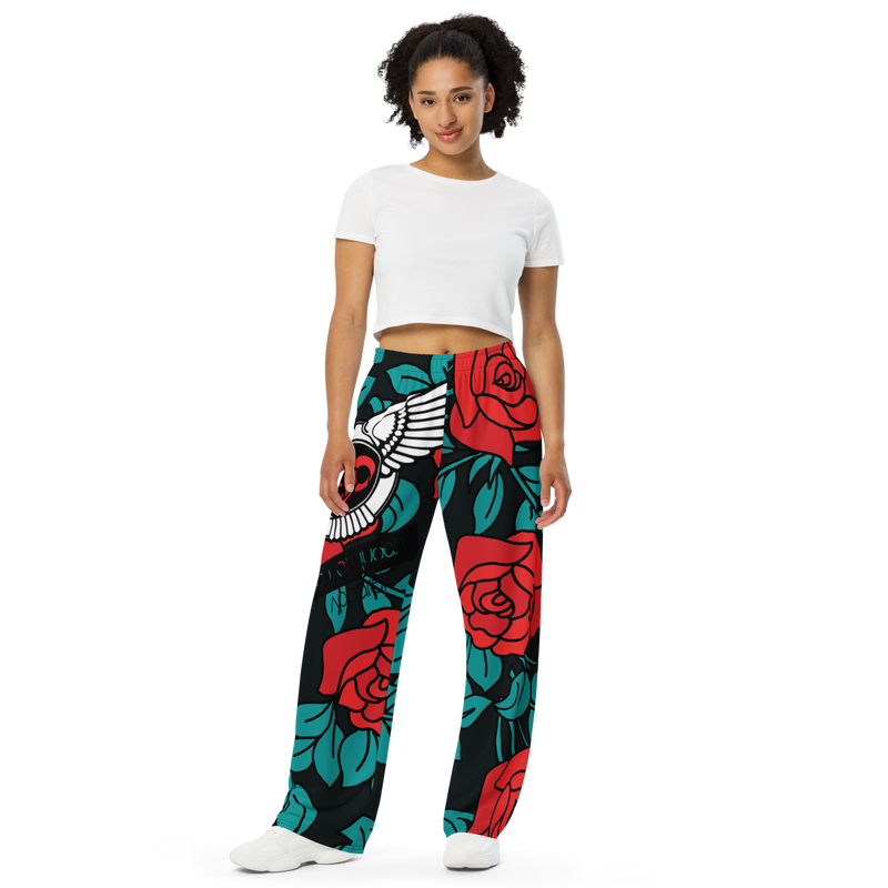 Lion Of Judah Black Logo Red Rose Art Graphic Design Unisex Wide-Leg Pants