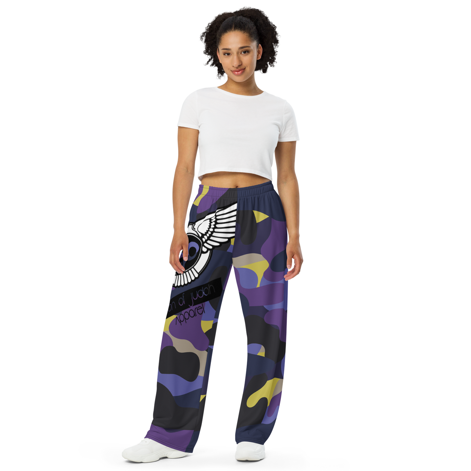 Lion Of Judah Black Purple Camo Graphic Design Unisex Wide-Leg Pants
