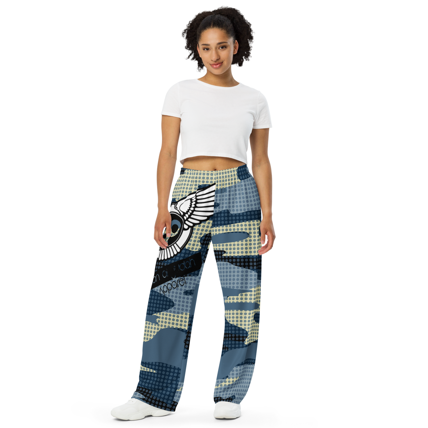 Lion Of Judah Black Logo Camo Pattern Graphic Design Unisex Wide-Leg Pants