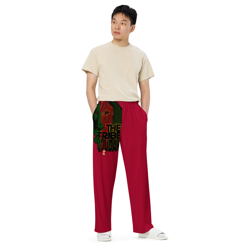 Tribe Of Judah Lion Graphic Design Red Unisex Wide-Leg Pants