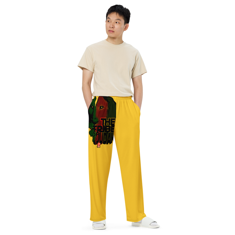 Tribe Of Judah Lion Graphic Design Yellow Unisex Wide-Leg Pants