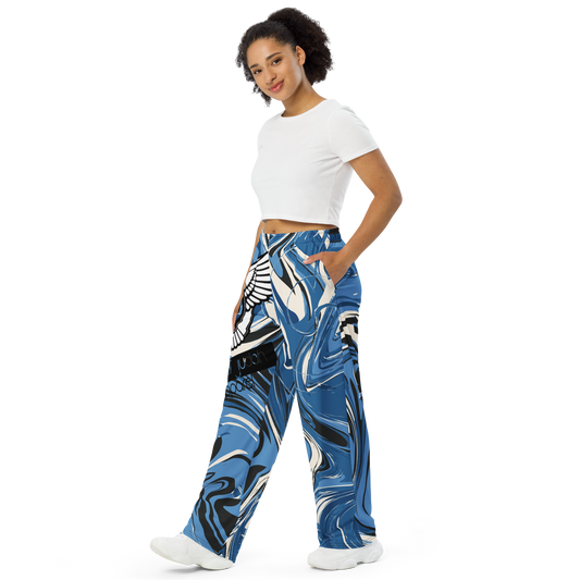 Lion Of Judah Black Logo Blue Liquid Graphic Design Unisex Wide-Leg Pants