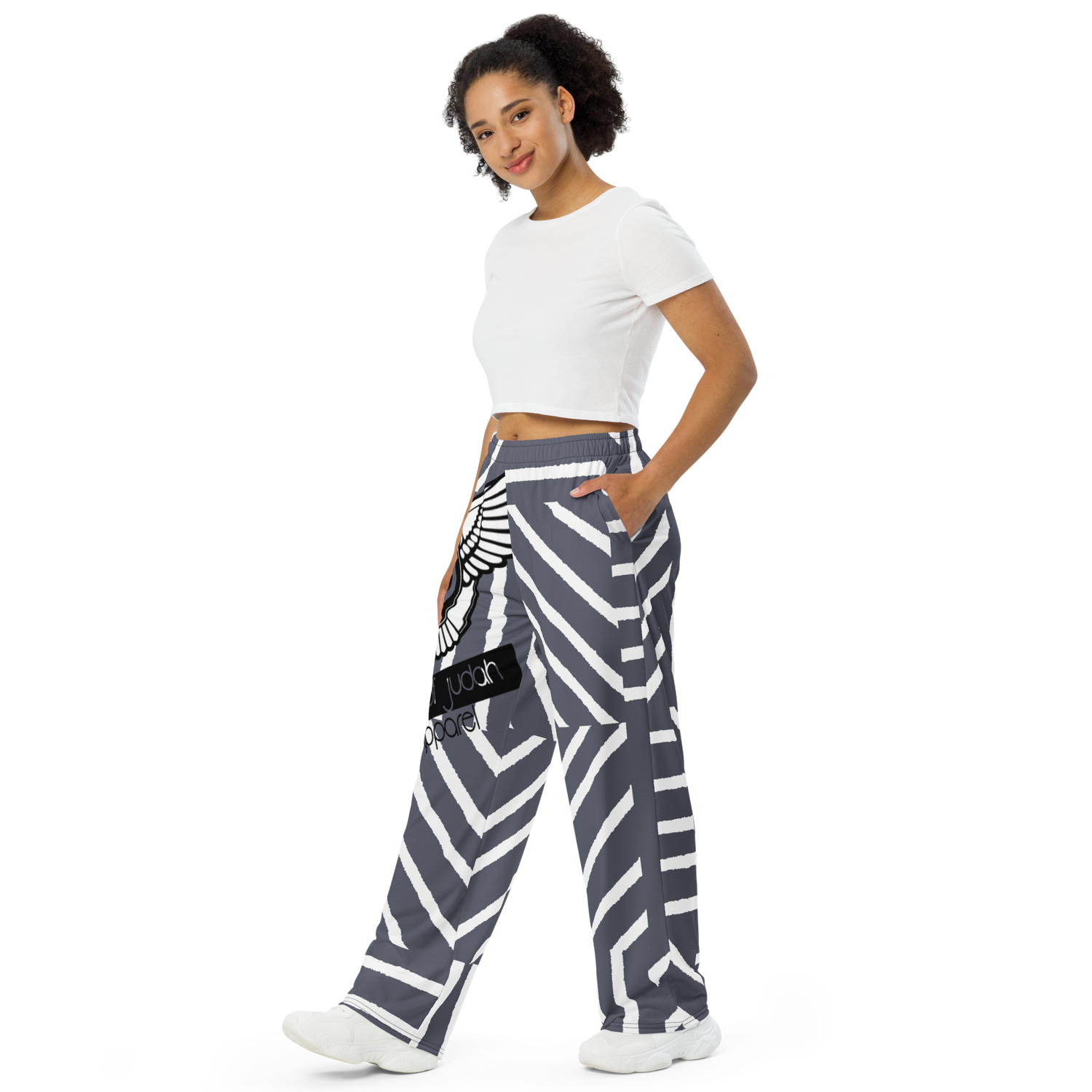 Lion Of Judah Black Logo Grey Stripe Graphic Design Unisex Wide-Leg Pants