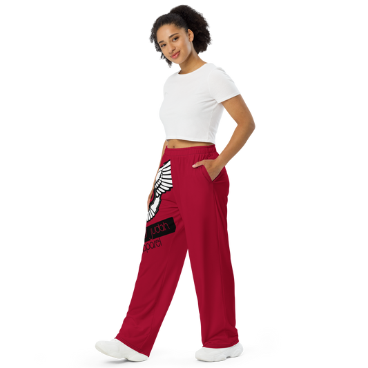 Lion Of Judah Black Logo Carmine Red Graphic Design Unisex Wide-Leg Pants