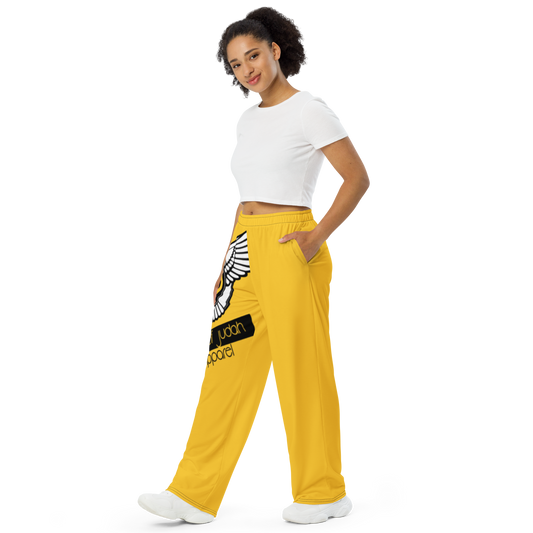 Lion Of Judah Black Logo Yellow Graphic Design Unisex Wide-Leg Pants