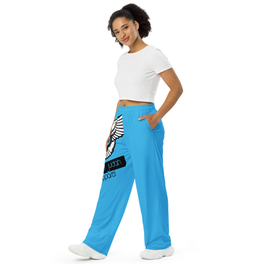 Lion Of Judah Black Logo Sky Blue Graphic Design Unisex Wide-Leg Pants