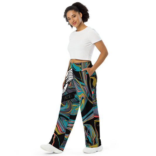 Lion Of Judah Black Logo Color Liquid Graphic Design Unisex Wide-Leg Pants