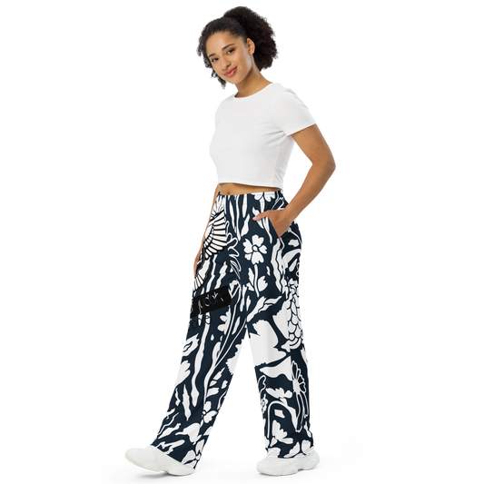 Lion Of Judah Black Logo Black & White Art Graphic Design Unisex Wide-Leg Pants