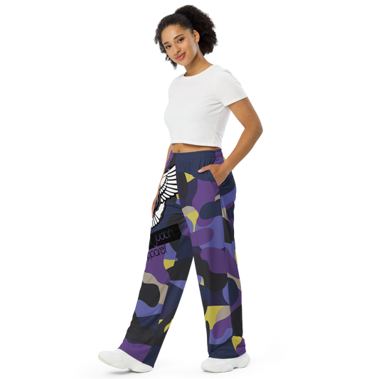 Lion Of Judah Black Purple Camo Graphic Design Unisex Wide-Leg Pants