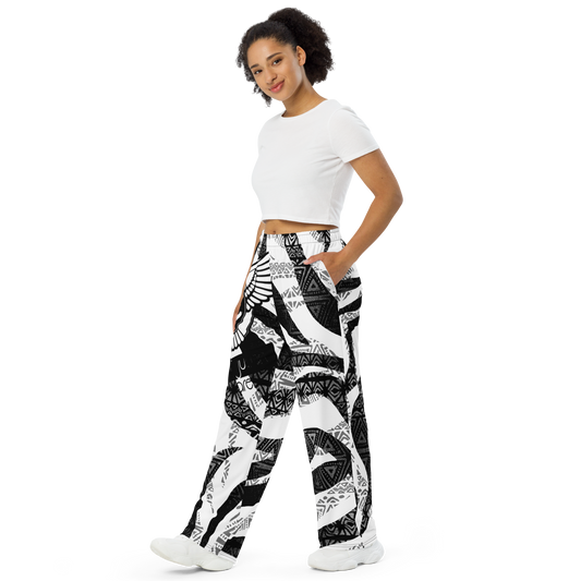 Lion Of Judah Black Logo Zebra Black & White Pattern Graphic Design Unisex Wide-Leg Pants