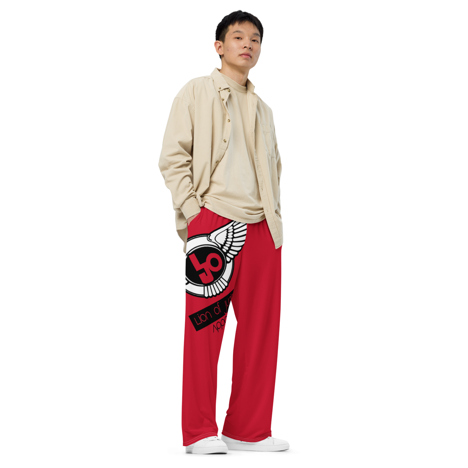 Lion Of Judah Logo Design Red unisex wide-leg pants