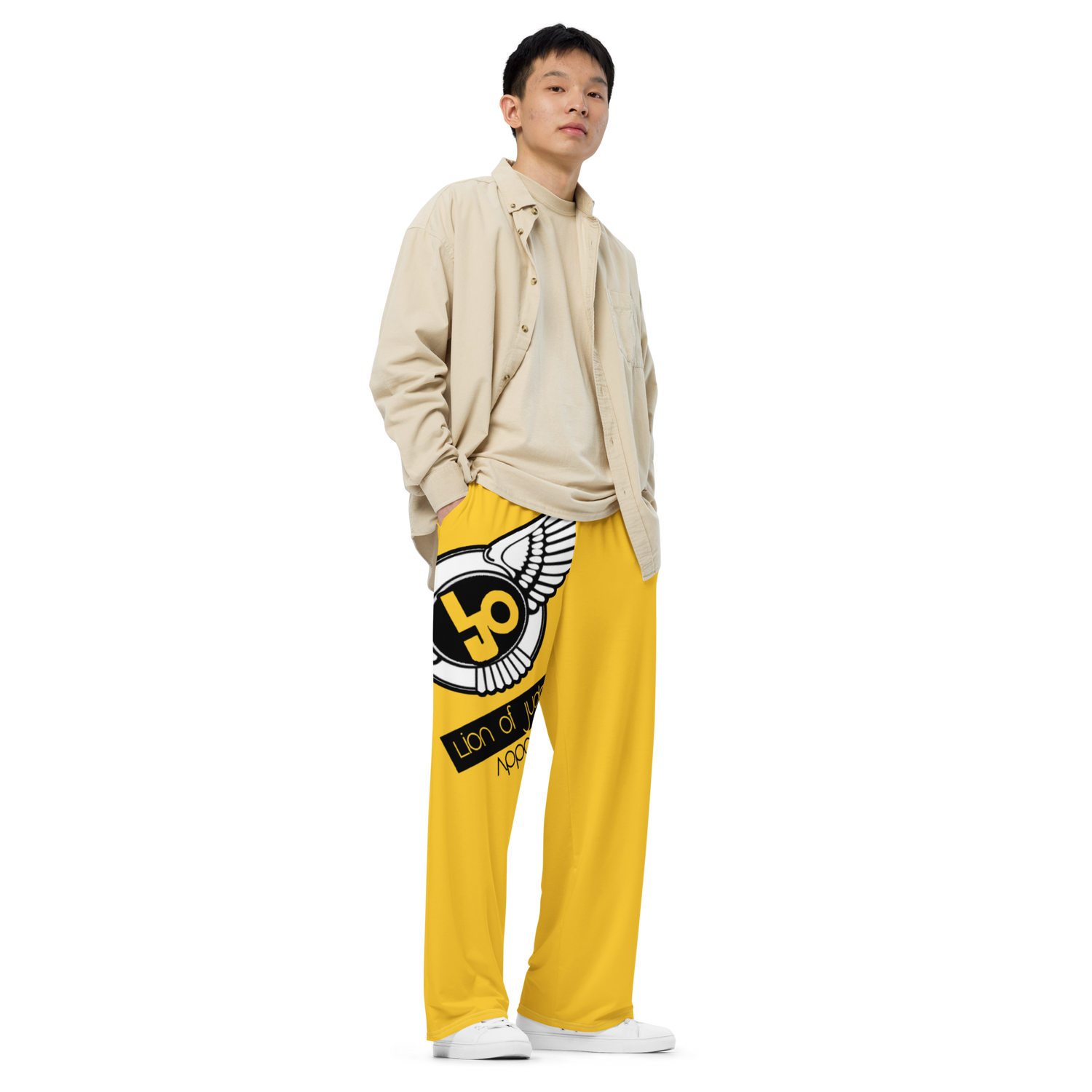 Lion Of Judah Logo Design Yellow unisex wide-leg pants