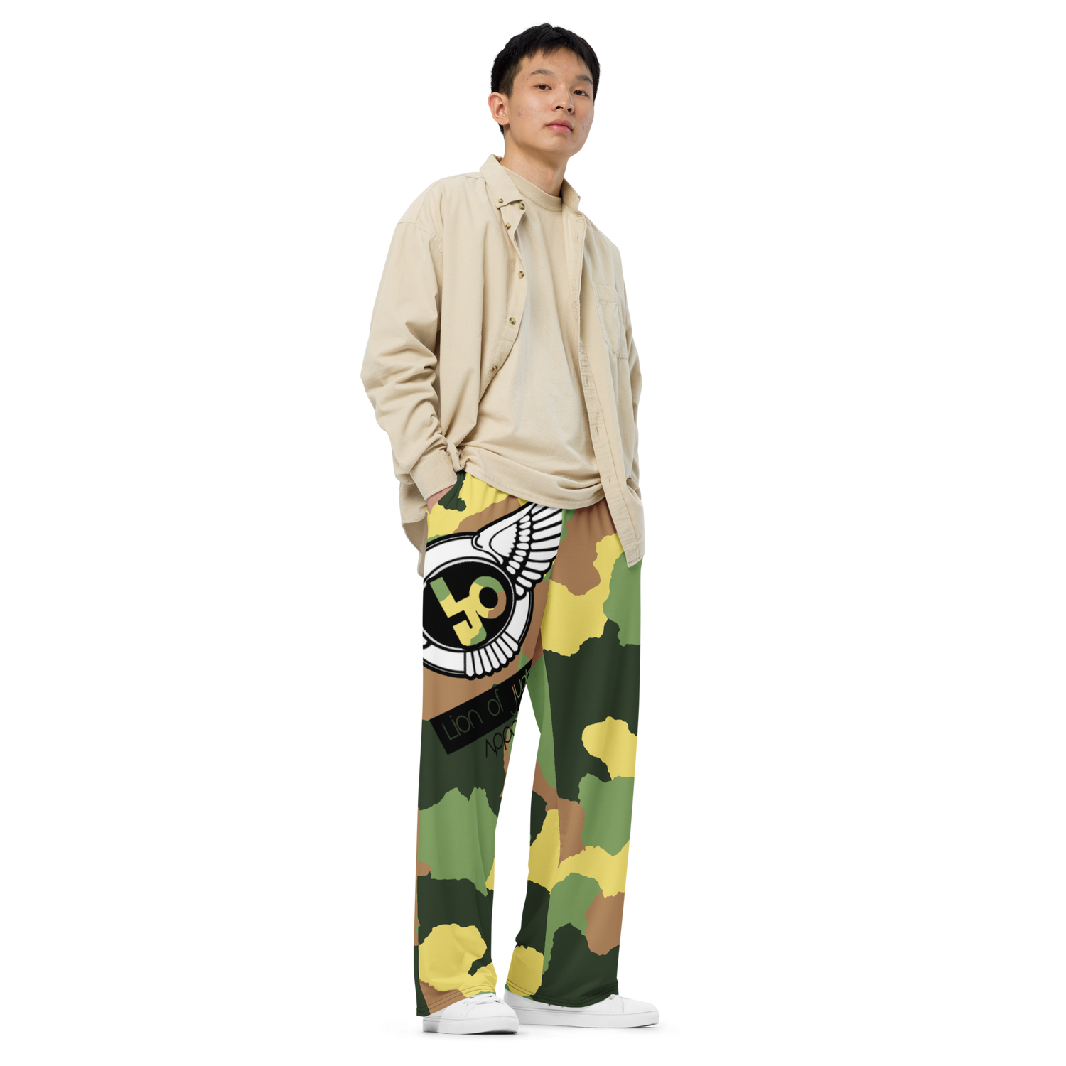 Lion Of Judah Black Logo Camo Graphic Design Unisex Wide-Leg Pants