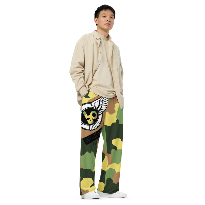 Lion Of Judah Black Logo Camo Graphic Design Unisex Wide-Leg Pants