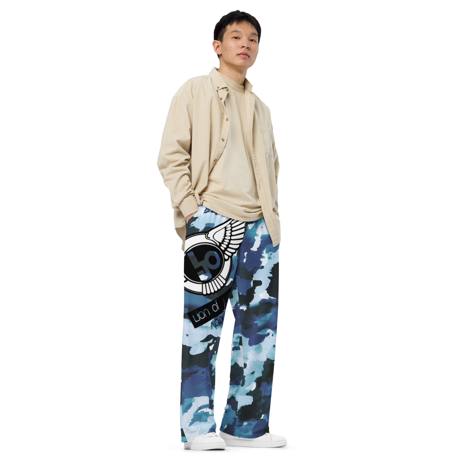 Lion Of Judah Black Logo Graphic Design Camo V.2 Unisex Wide-Leg Pants