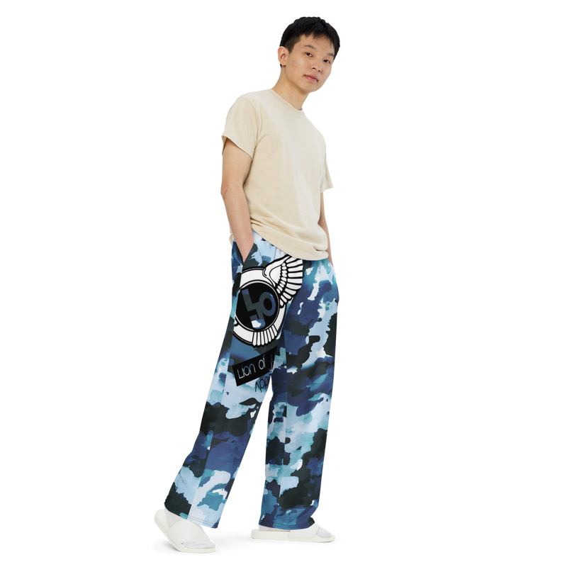 Lion Of Judah Black Logo Graphic Design Camo V.2 Unisex Wide-Leg Pants